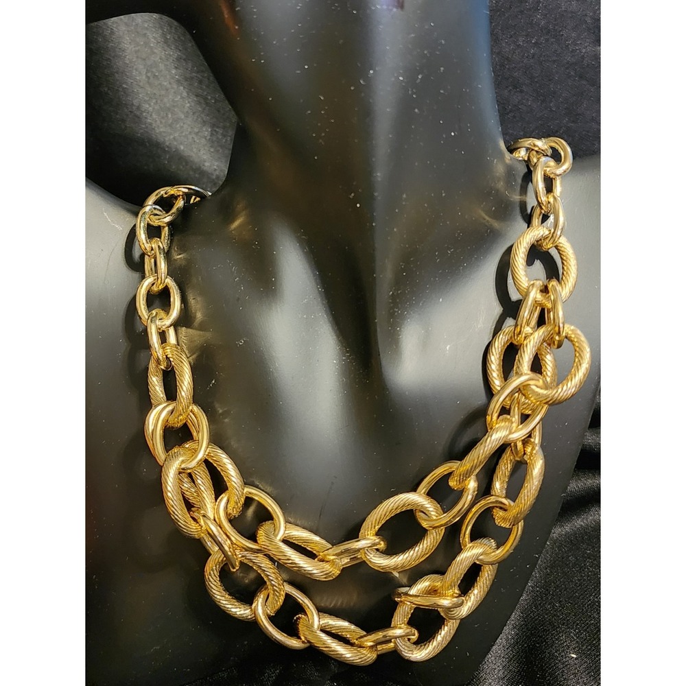 Talbots Gold Tone Chunky Double Strand Statement Link Necklace Textured Chain